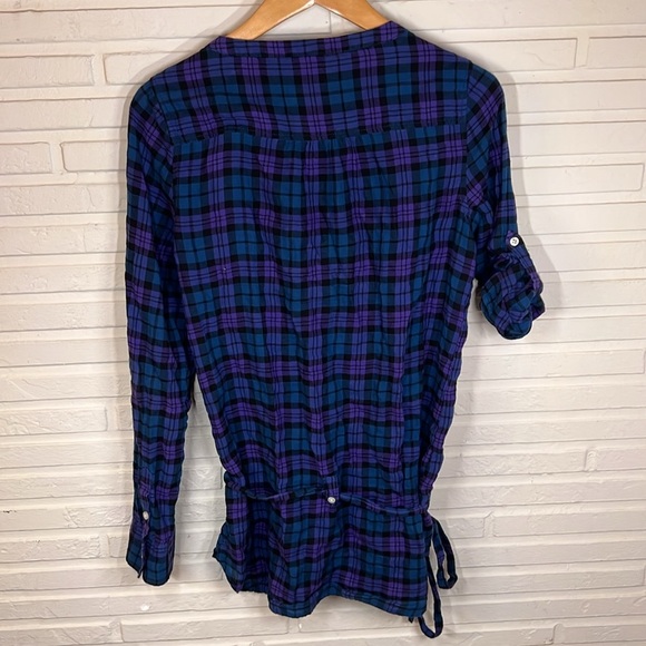 American Eagle Blue And Purple Plaid Long Sleeve Ruffle Shirt, Women’s Size 10 - Picture 8 of 8